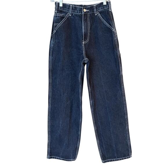 J. Galt Shanghai Carpenter Straight Leg Jeans Size S Dark Blue Contrast Stitch - Picture 1 of 5